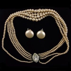 Vintage 1950s Marvella Pearl Necklace & Earrings Set 16" (PLS READ DESCRIPTION)